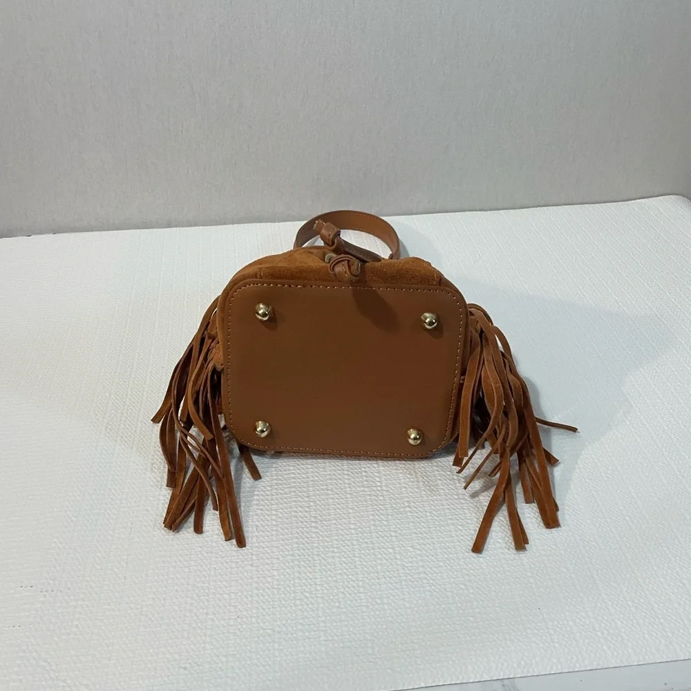 Anna Paola suede , genuine leather fringe bucket bag - Picture 11 of 13